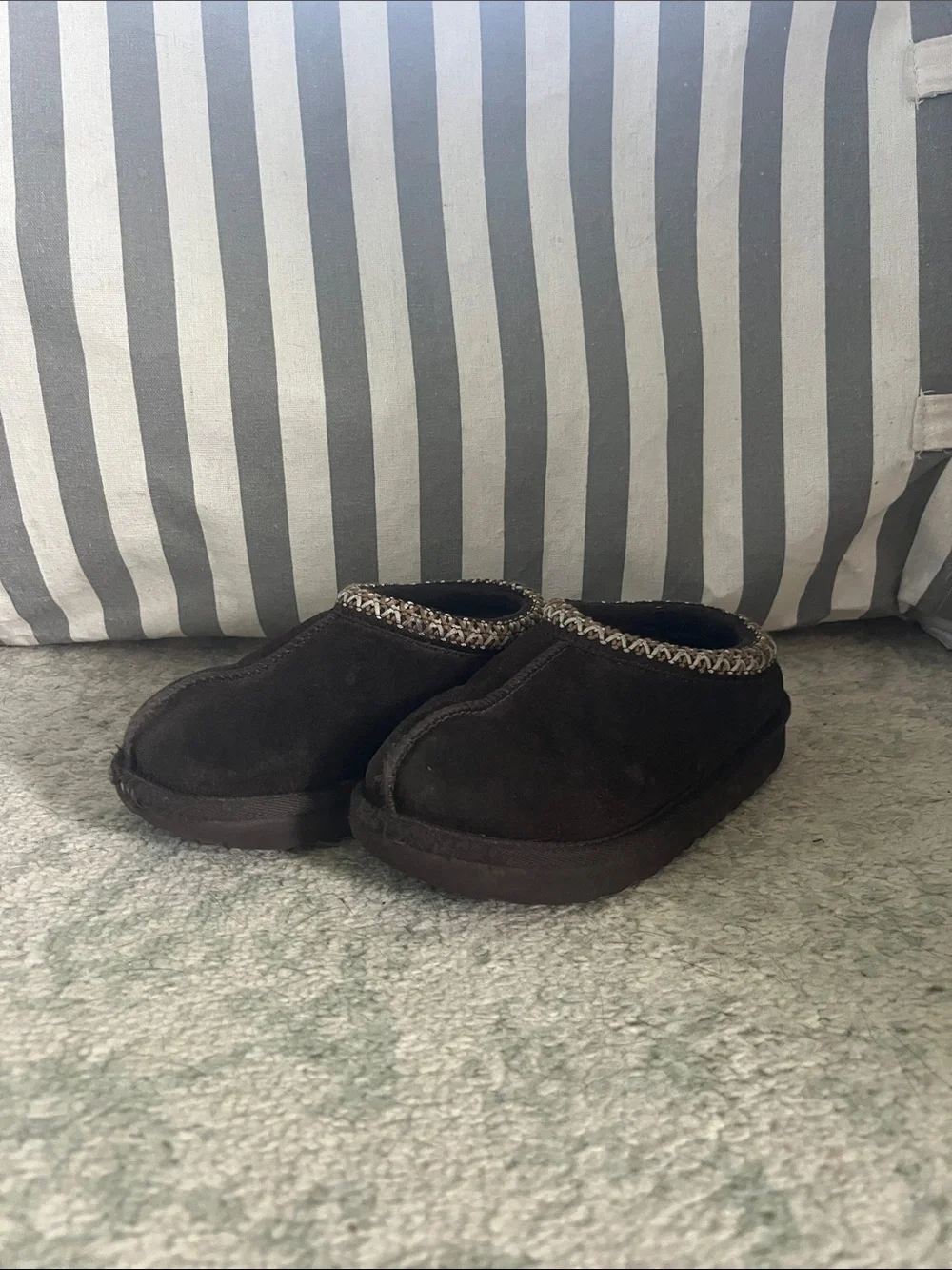 UGG Kids Tasmin Chocolate Brown Slip-On Clog with Knit Collar